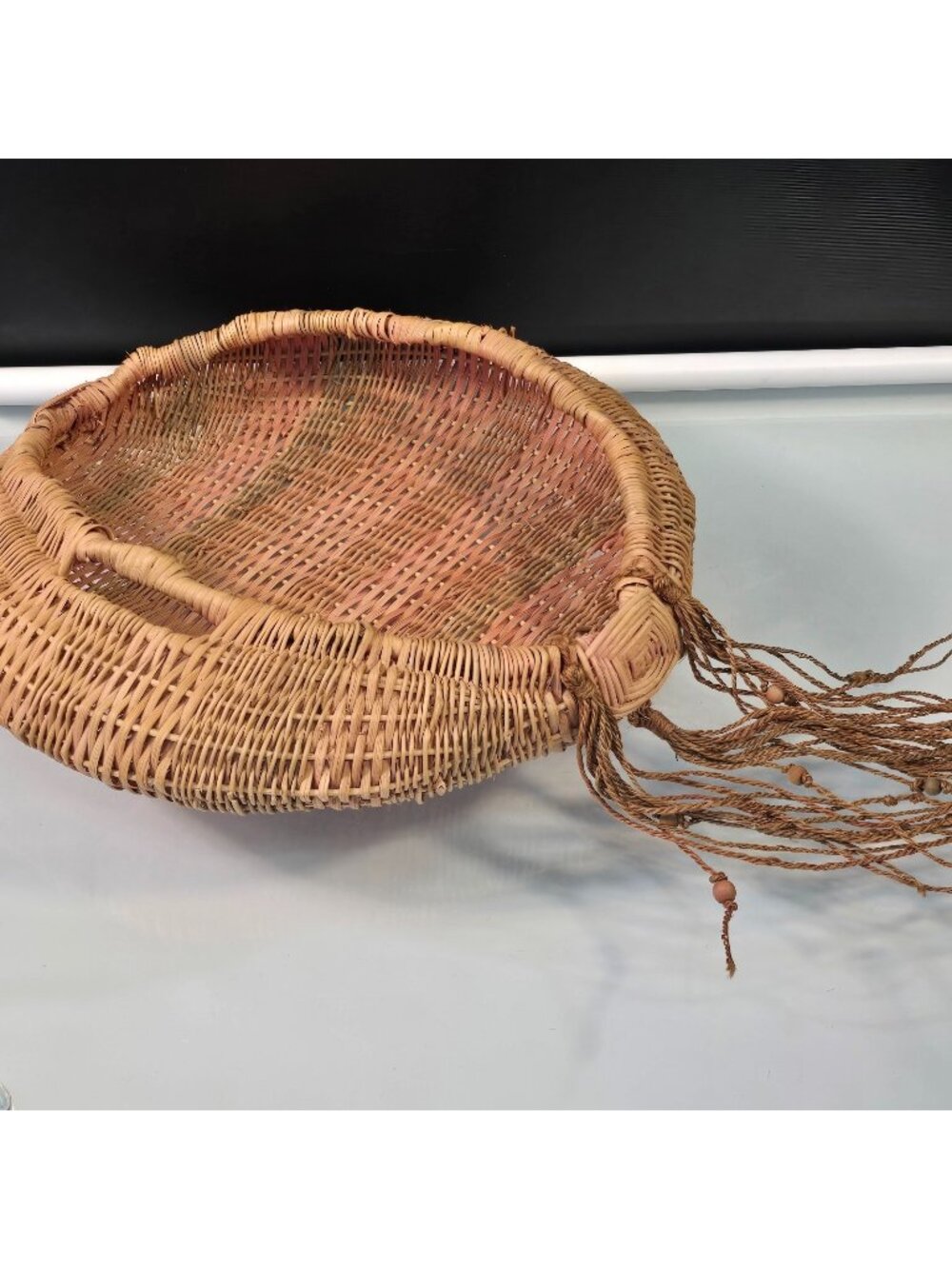 MCM Vintage Rosenthal Netter Woven Wicker Straw Basket Large Boho Southwestern
